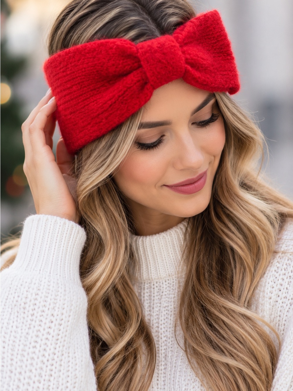 H&M Red Knit Bow Headband - Women Accessories